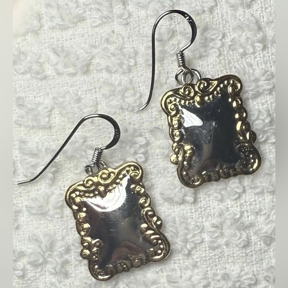 Source Unknown Jewelry - Earrings 925 Sterling Silver Pierced Drop Dangle Rectangle Delicate Ornate 3gm